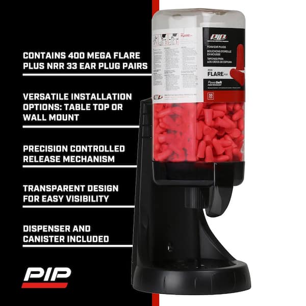 PIP Mega Flare Plus Black Pre-Filled Ear Plug Dispenser with Red