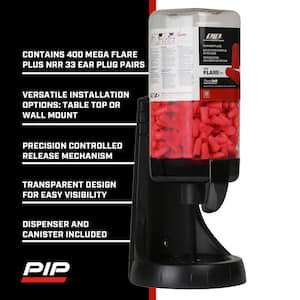Mega Flare Plus Black Pre-Filled Ear Plug Dispenser with Red Foam Ear Plugs, 33 dB Noise Reduction Rating (400-Pairs)