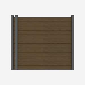 Complete Kit 6 ft. x 6 ft. Embossed Brown WPC Composite Fence Panel with Bottom Squared Holders and Post Kits (2-set)