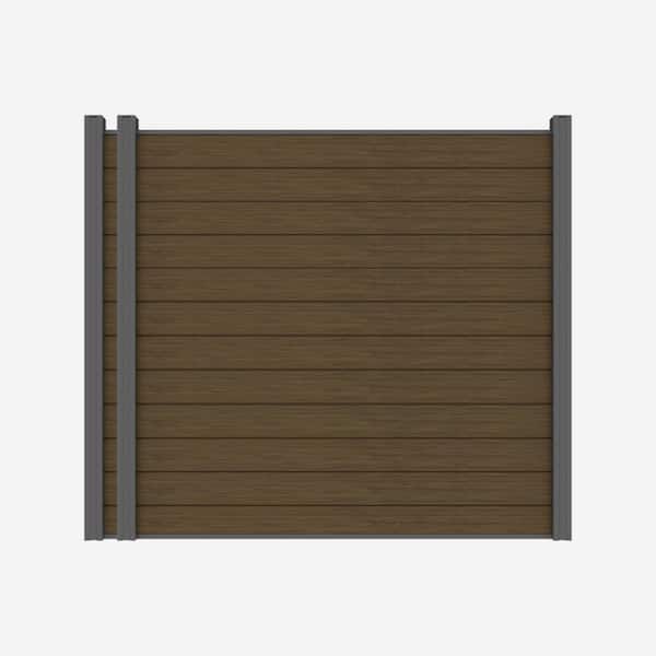 Complete Kit 6 ft. x 6 ft. Embossed Brown WPC Composite Fence Panel with Bottom Squared Holders and Post Kits (2-set)