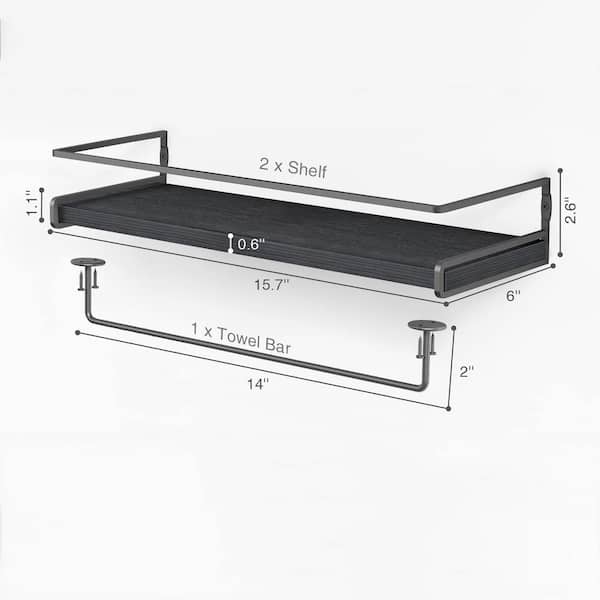 Set of 2 Wall Shelf, 15.7L Floating Shelves with Wire Basket for