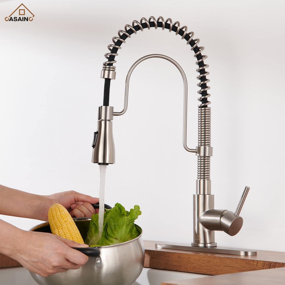 Brushed Nickel Single Handle Pull Down Kitchen Faucet with Spray