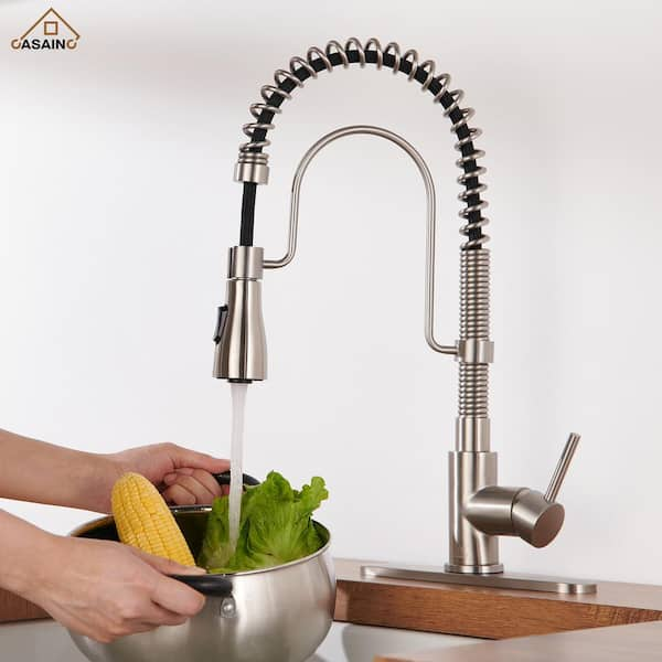 Single-Handle Pull Down Sprayer Kitchen Faucet with Advanced 3 Function Spray in Brushed Nickel