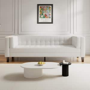 89.75 in. W 3-Seater Modern Square Arms Velvet Upholstery Rectangle 3-Seater Low Profile Sofa in White