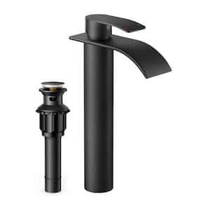 Single Handle High-Arc Bathroom Faucet with Pop-Up Drain Included and Spot Resistant in Black