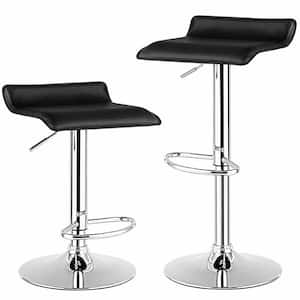 34 in. Swivel Bar Stool Backless Metal PU Leather Adjustable Kitchen Counter Bar Chairs Black (Set of 2)