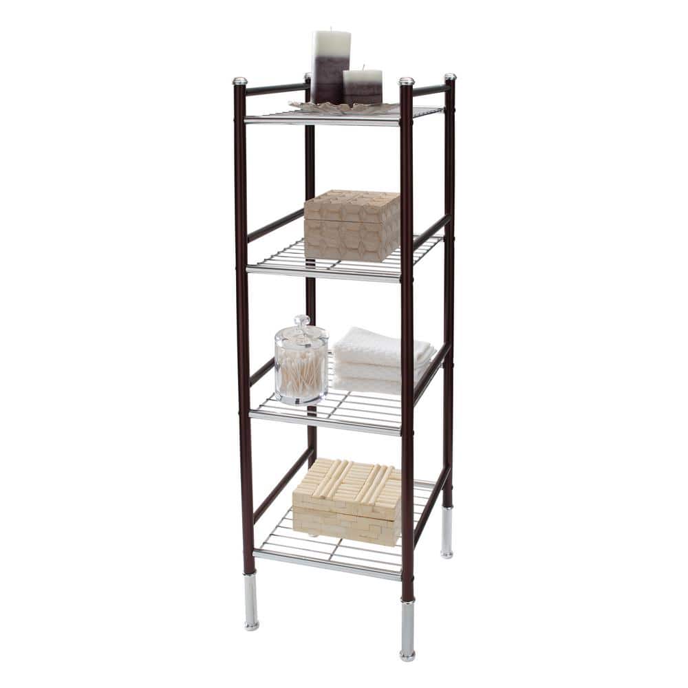 Bronze and Chrome 4-Tier Freestanding Wire Storage Shelf
