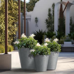 12.5in., 15.5in., 18.5in. Dia Stone Finish Large Tall Round Concrete Plant Pot / Planter for Indoor & Outdoor Set of 3