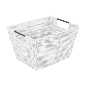 8 in. x 10 in. White Medium Rattan Storage Tote Basket