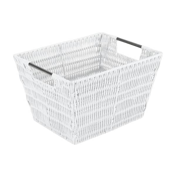 SIMPLIFY 8 in. x 10 in. White Medium Rattan Storage Tote Basket