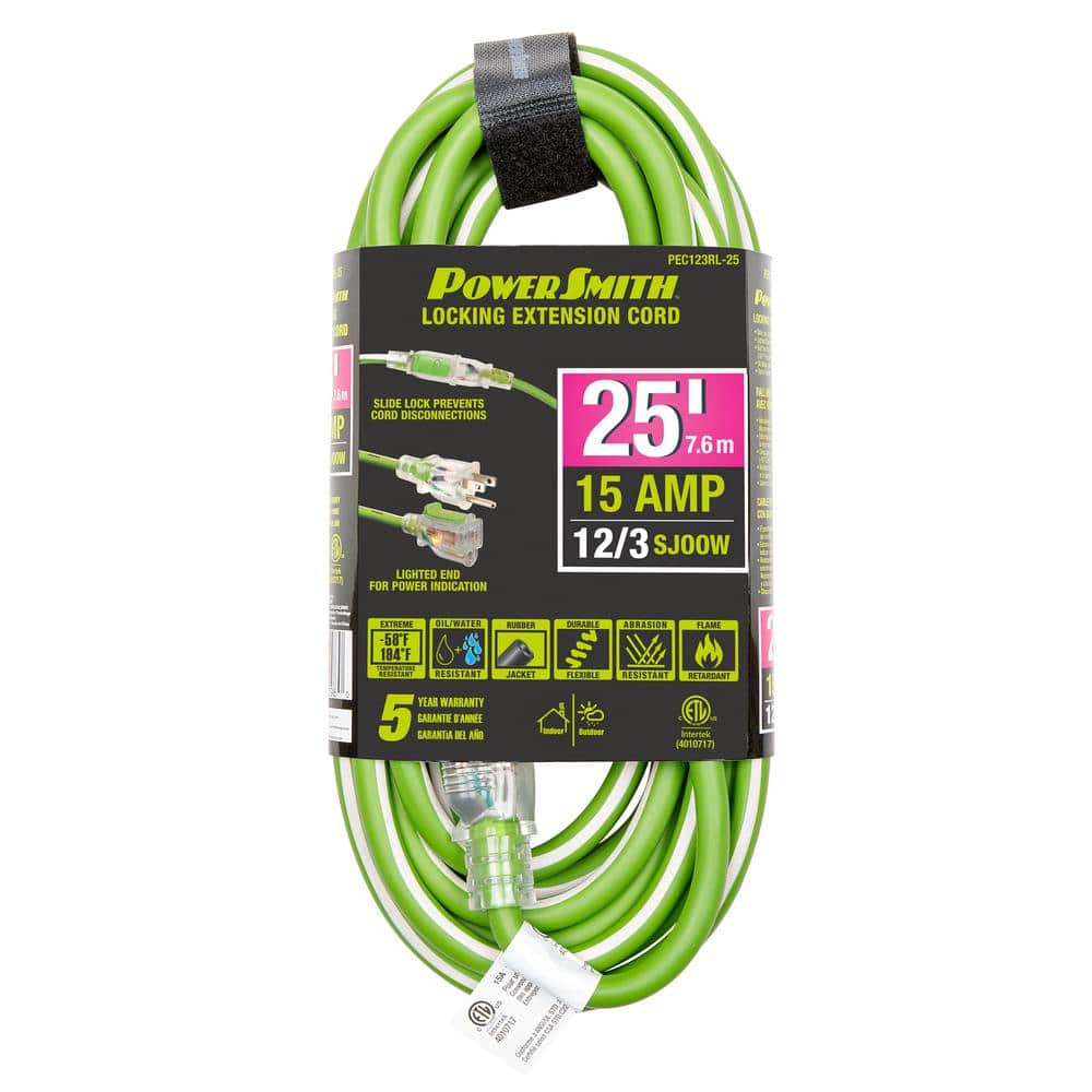 PowerSmith 25 ft. 12/3 AWG Rubber Jacket 15 Amp Heavy-Duty Indoor