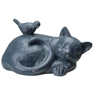9.5 in. W Black Fiberglass Sleeping Cat Garden Statue