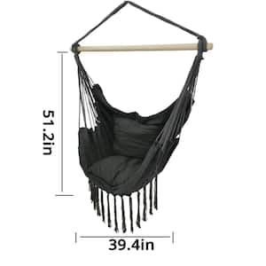 5 ft. Hanging Rope Swing Hammock Chair with Side Pocket and Wooden Spreader Bar in Grey