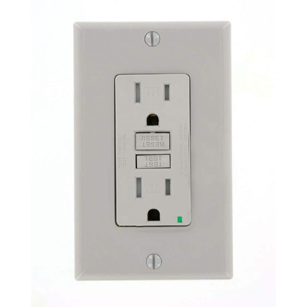 Gray Tamper-Resistant GFCI Outlet with LED Indicator
