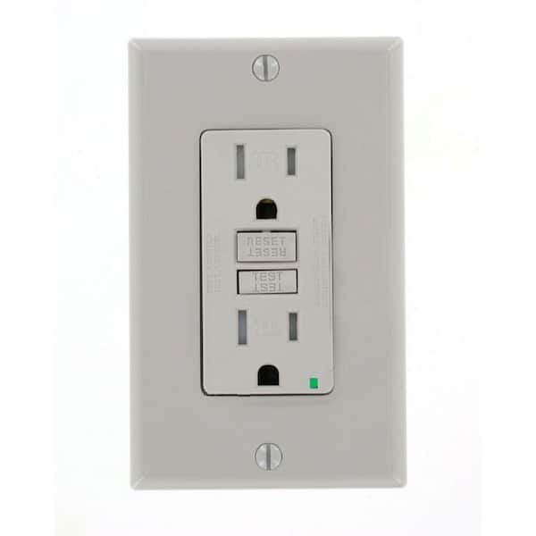 15 Amp SmartlockPro Duplex Self-Test Tamper Resistant GFCI Outlet, Gray GFTR1-GY