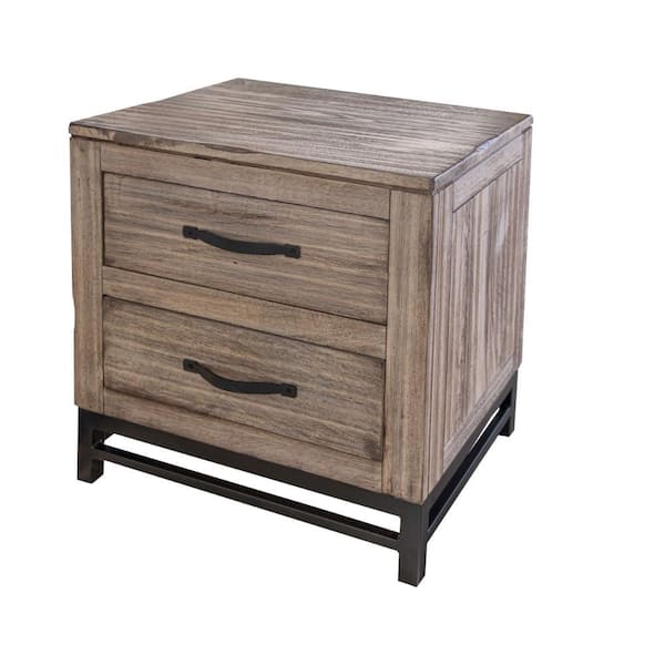 Benjara 23.5 in. Brown and Black 2-Drawer Wooden Nightstand