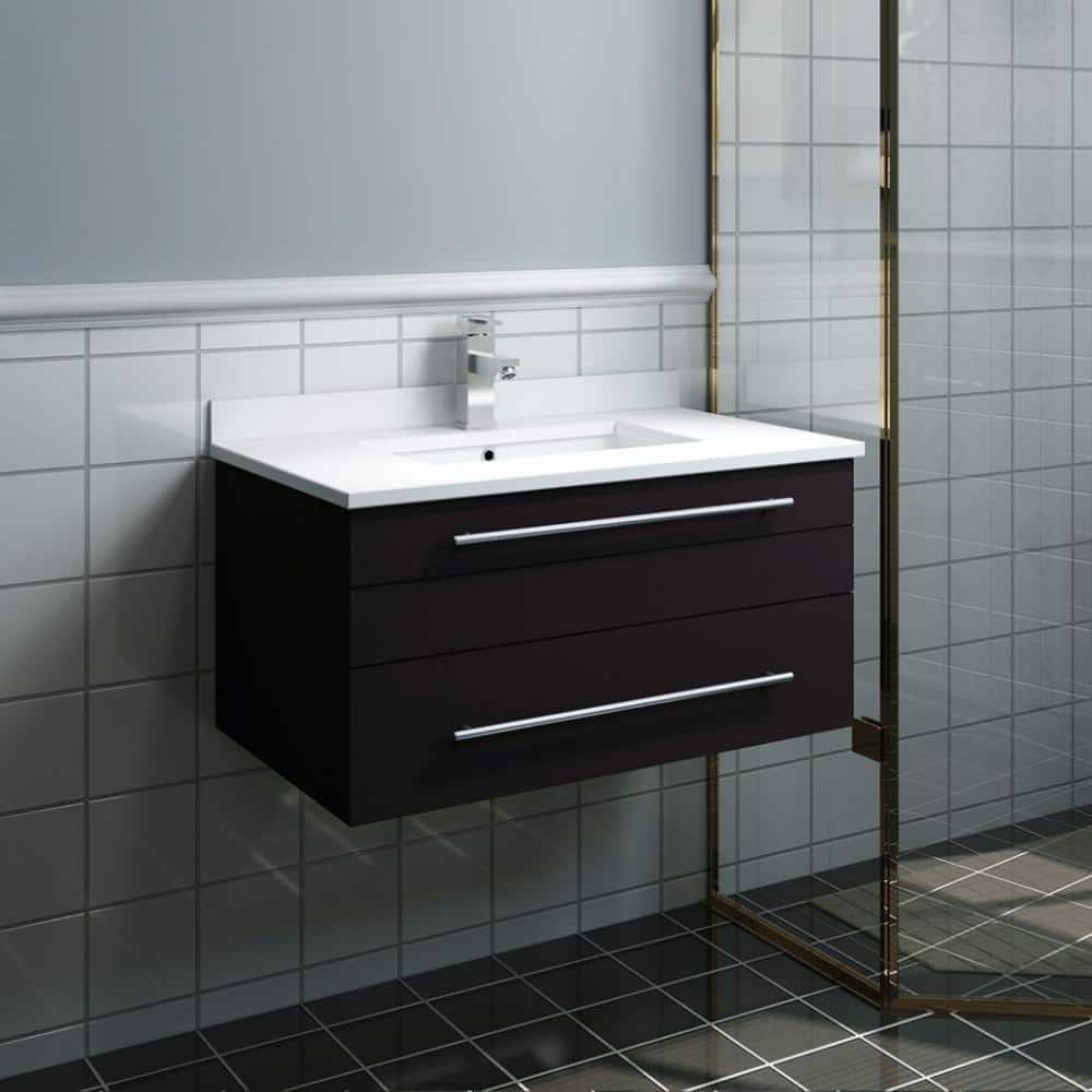 Espresso 30" Wall-Mounted Vanity with Quartz Top and Ceramic Sink