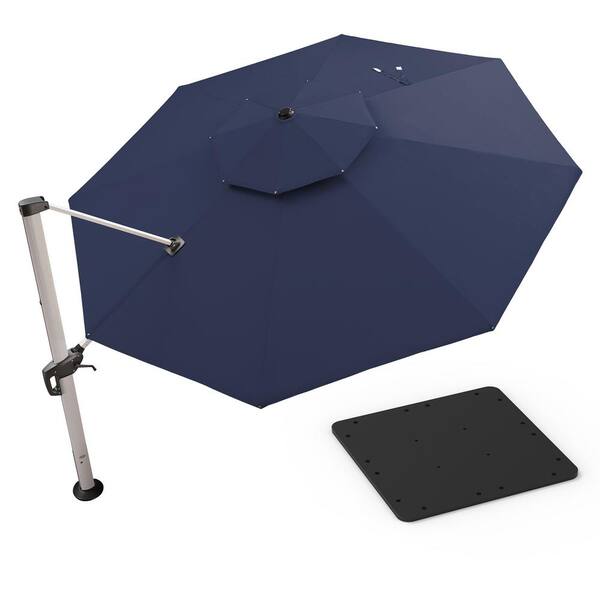 PURPLE LEAF 13 ft. Octagon High-Quality Aluminum Cantilever Polyester Outdoor Patio Umbrella with Base Plate, Navy Blue