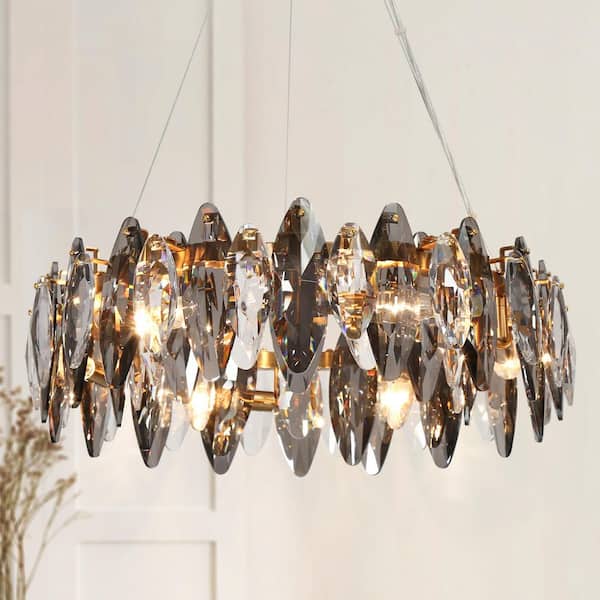 LNC Incandescencia 6-Light Plating Brass Drum Crystal Chandelier with No Bulbs Included, LED Compatible