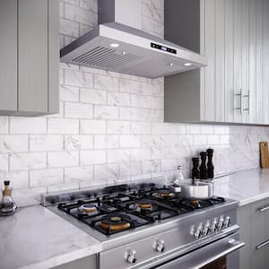 30 in. Giulio Convertible Wall Mount Range Hood in Brushed Stainless Steel, Baffle Filters, Touchpad Control, LED Lights