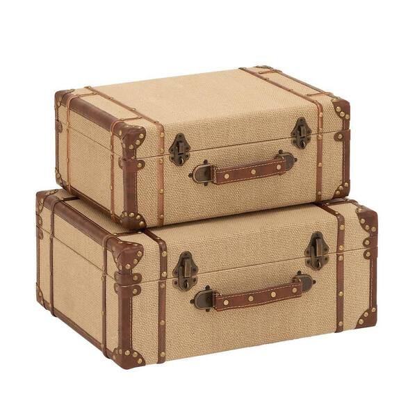 Litton Lane Beige Wood Vintage Trunk (Set of 2) 62258 - The
