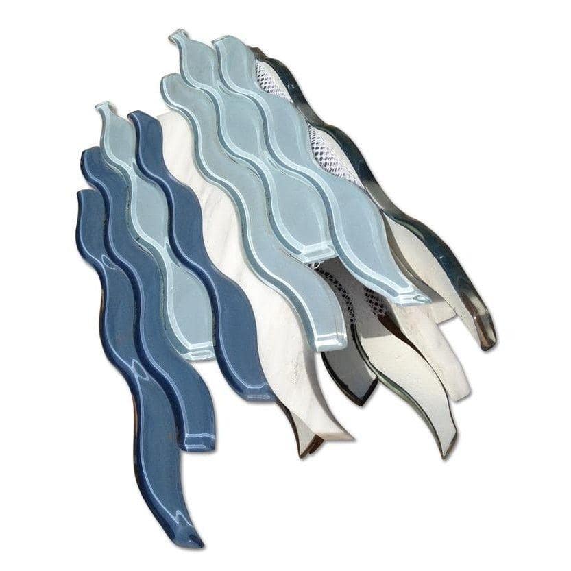 Blue and White Wavy Glass Mosaic Tile