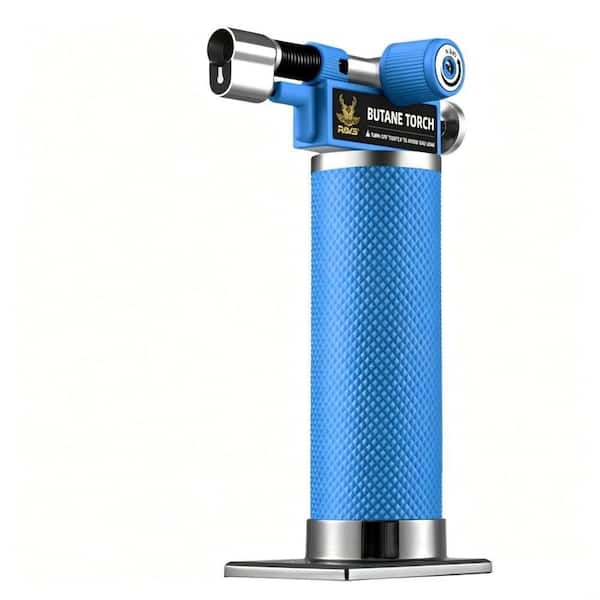 Metal, Blue Butane Torch Lighter with Dual Flame, Adjustable Flame, Refillable, For Baking (Butane Not Included)