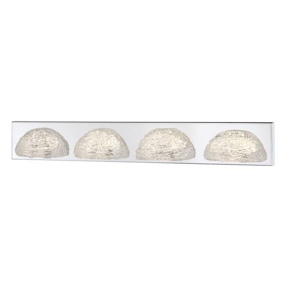 Modern Ice 31.75 in. 4-Light Chrome LED Vanity Light with Clear Artisan Glass Shades