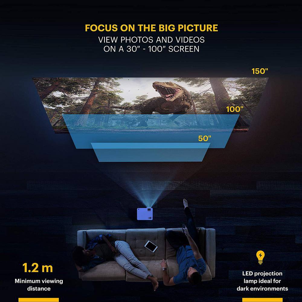 Compact White LED Home Theater Projector with Tripod