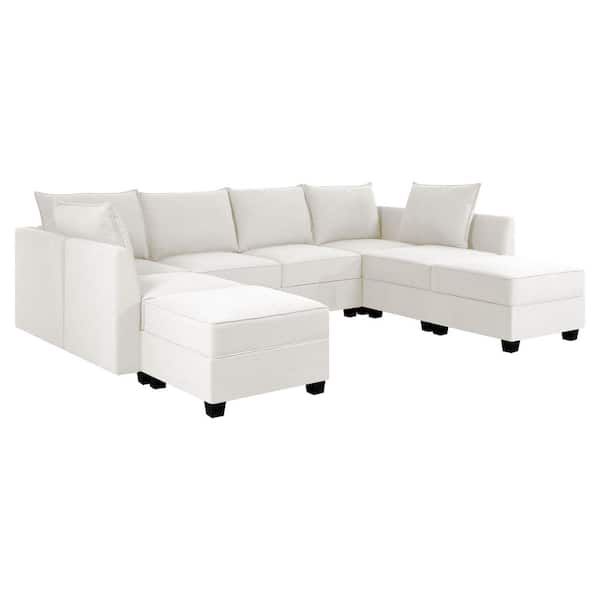 164.38 in. Modern Armless 6-piece Linen U-Shaped Sectional Sofa in. Gray with Double Ottoman