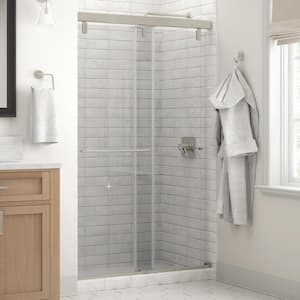 Mod 48 in. x 71-1/2 in. Soft-Close Frameless Sliding Shower Door in Nickel with 1/4 in. Tempered Clear Glass