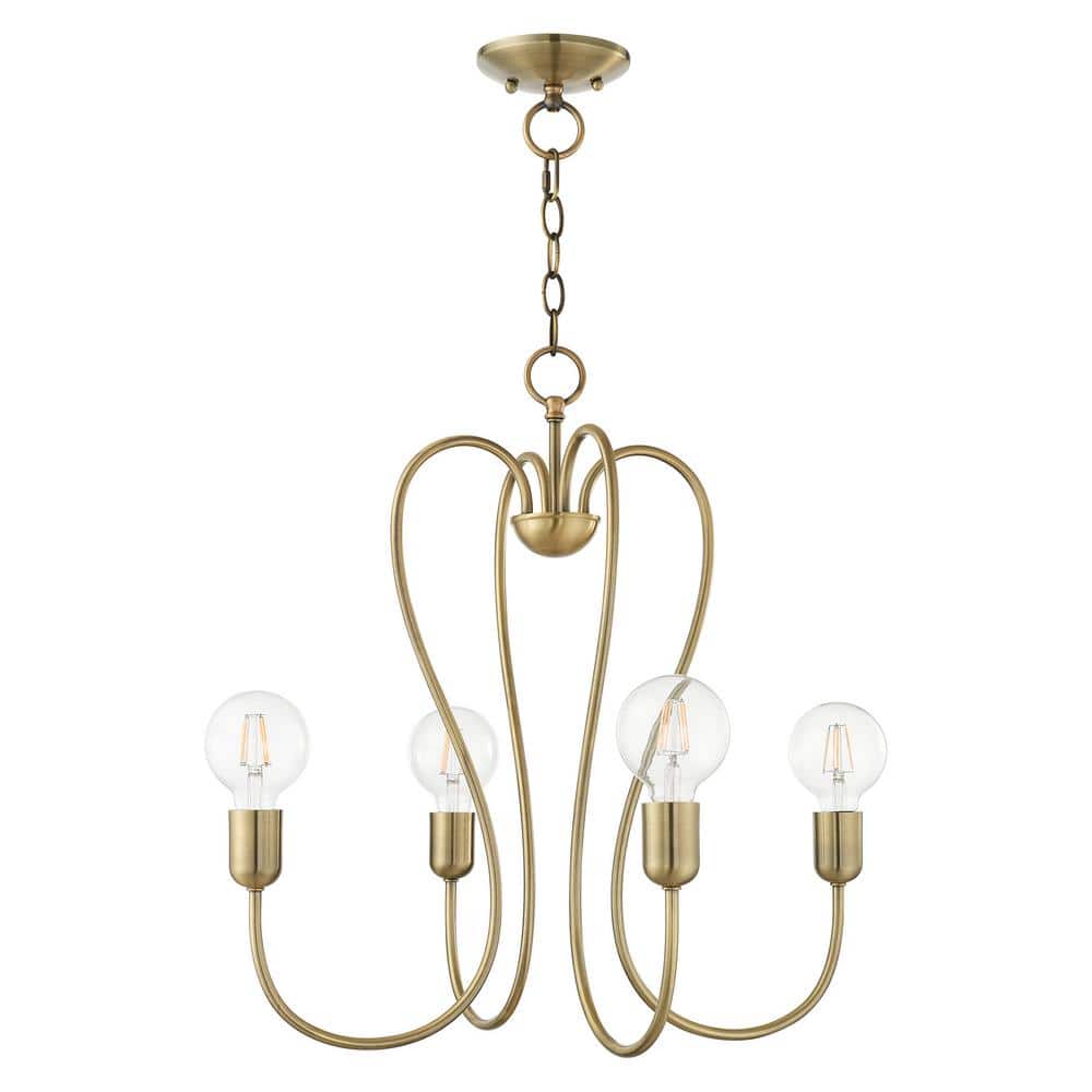 Antique Brass 4-Light Mini Chandelier with Crystal Accents