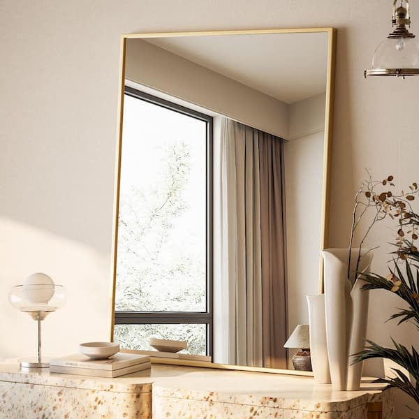 XRAMFY Gold 23.8 in. W x 36 in. H Modern Rectangular Aluminum Framed Wall Mirror