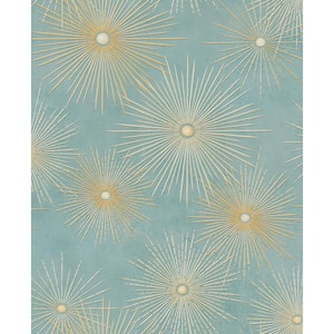 Catwalk Starburst Metallic Gold and Turquoise Paper Strippable Roll (Covers 56.05 sq. ft.)