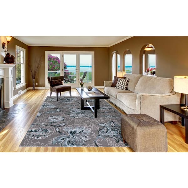 Thema Jacobean Teal 8 ft. x 11 ft. Area Rug
