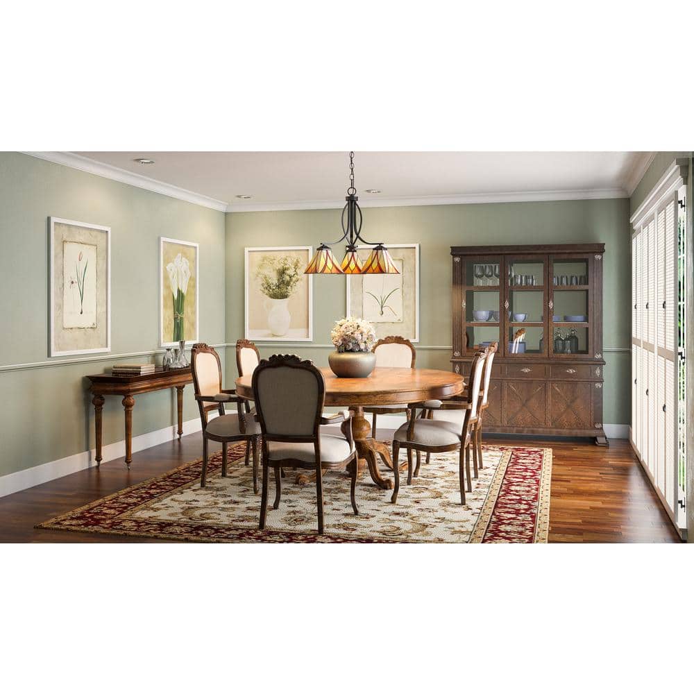 Asheville Valiant Bronze 3-Light Tiffany Glass Chandelier