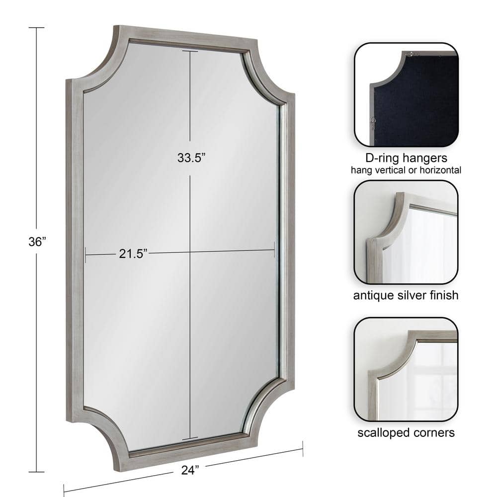 Hogan 24x36 Antique Silver Wood Framed Decorative Wall Mirror