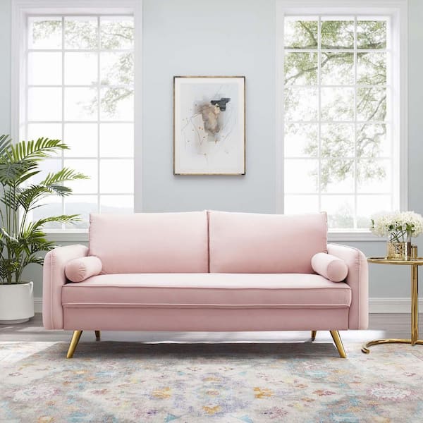MODWAY Revive 72 in. Pink Velvet 3-Seater Lawson Sofa with Square