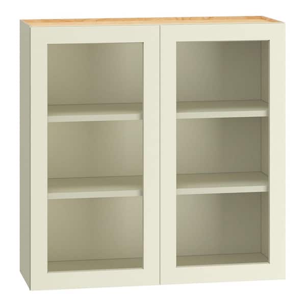 QuickShip Cottage 36 in. W x 12 in. D x 36 in. H Assembled Plywood Cut for Glass Specialty Wall Cabinet in Starlight