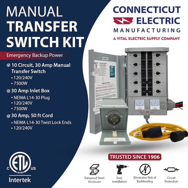 72521様 Connecticut Electric 30 Amp 10 Circuit G2 Manual Transfer Switch