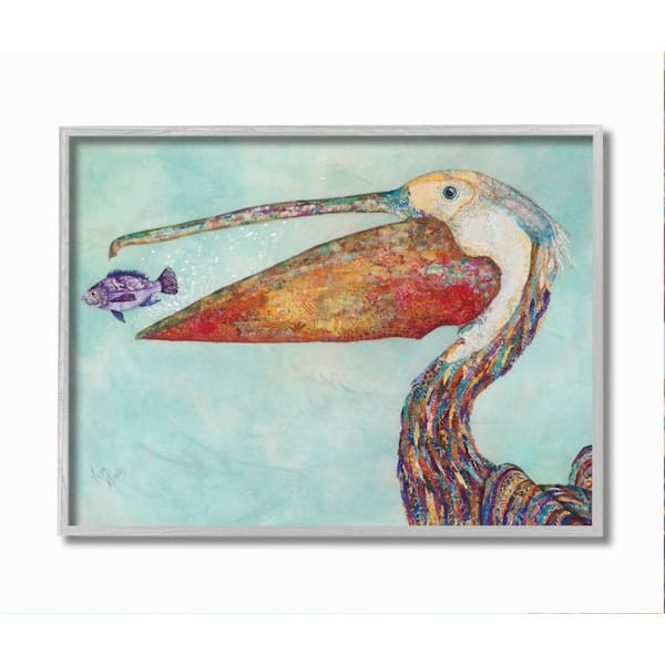 Stupell Industries "Pelican's Lost Supper Fish and Patterned Feathers" by Lisa Morales Framed Animal Wall Art Print 11 in. x 14 in.