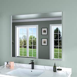 32 in. W x 40 in. H Silver Aluminum Rectangle Framed Tempered Glass Wall-Mounted Bathroom Mirror