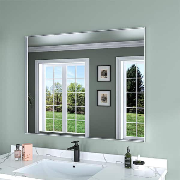ORGANNICE 32 in. W x 40 in. H Silver Aluminum Rectangle Framed Tempered Glass Wall-Mounted Bathroom Mirror