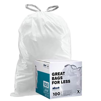 26 in. x 34.75 in. 21 Gal. l White Drawstring Garbage Liners simplehuman®* Code X Compatible (100-Count)