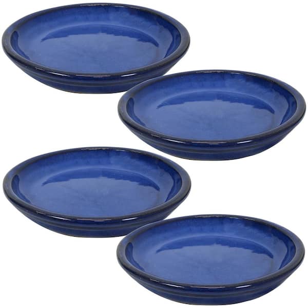 Sunnydaze 7 in. Imperial Blue Ceramic Planter Saucer (Set of 4)