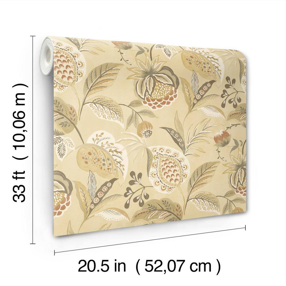 Bohemian Jacobean Mustard and Light Brown Pre-pasted Wallpaper
