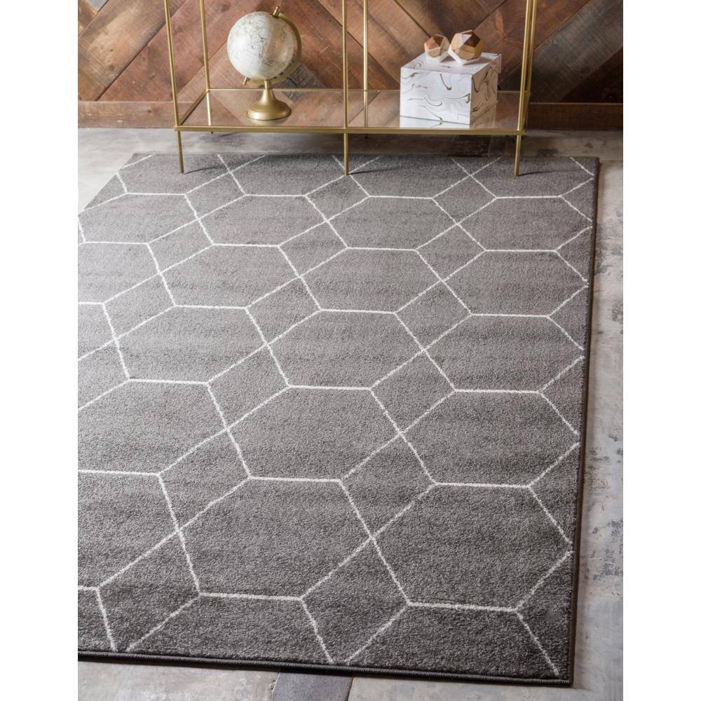Dark Gray and Ivory Geometric Trellis 6' x 9' Area Rug
