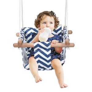 Baby Canvas Hanging Swing Seat Wooden Hammock Chair Toy Blue