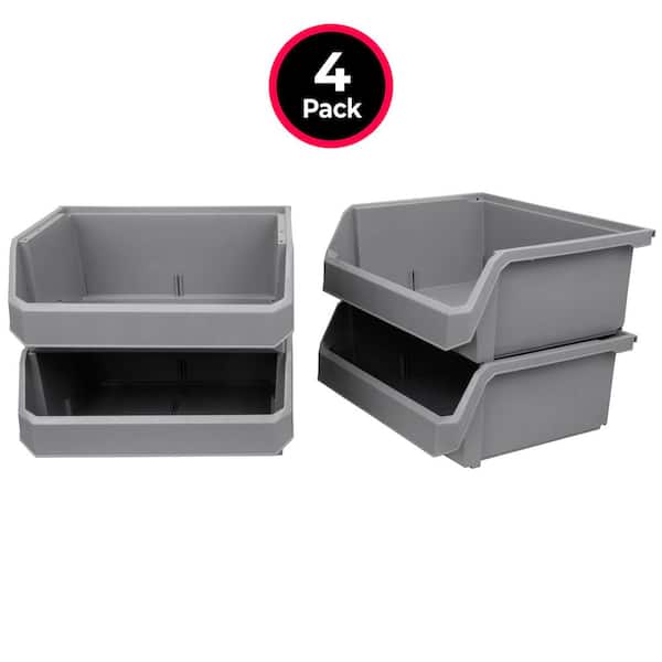 Extra Large 16.5" D x 14.75" W x 26.75" H Grey Plastic Stackable Storage Bin Containers for Organizing (4-Pack)