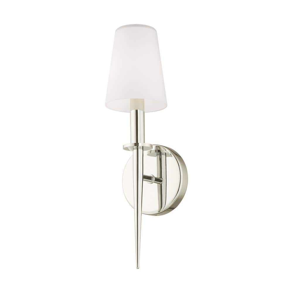Polished Nickel Wall Sconce with Opal White Glass Shade